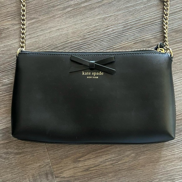 Kate Spade Sawyer Street Declan Black Genuine Leather Gold Bow Crossbody Bag - Picture 2 of 8